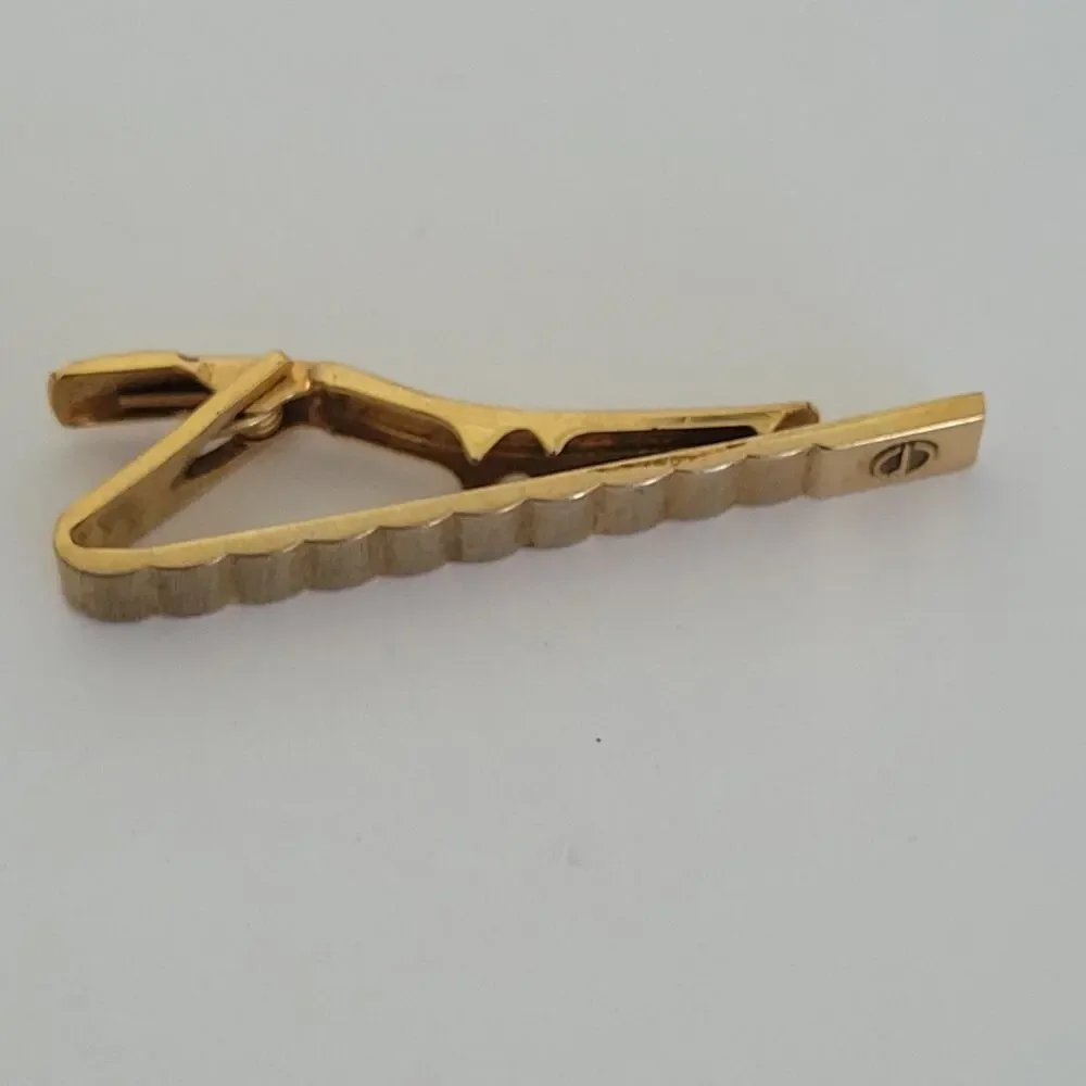 Dunhill Vintage Striped Tie Clasp Clip Bar Gold Retro Geometric Minimalistic